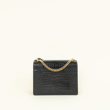 YSL Black Sunset Croco Embossed Medium Shoulder Bag