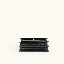 YSL Black Sunset Croco Embossed Medium Shoulder Bag