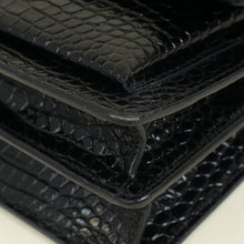 YSL Black Sunset Croco Embossed Medium Shoulder Bag