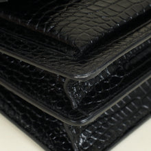 YSL Black Sunset Croco Embossed Medium Shoulder Bag