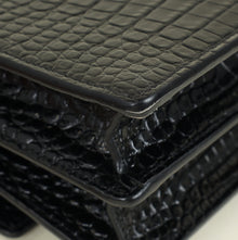 YSL Black Sunset Croco Embossed Medium Shoulder Bag