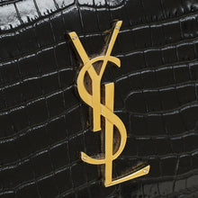 YSL Black Sunset Croco Embossed Medium Shoulder Bag