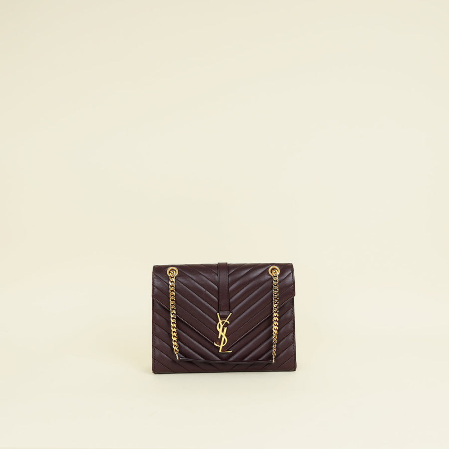 YSL Burgundy Chevron Satchel Flap Medium Shoulder Bag