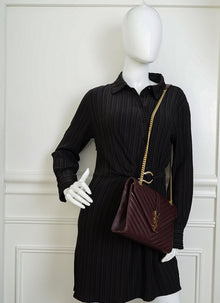 YSL Burgundy Chevron Satchel Flap Medium Shoulder Bag