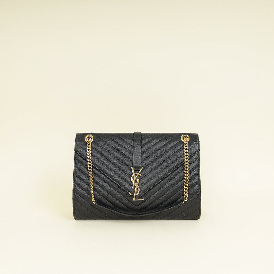 YSL Black Monogram Envelope Large Satchel Bag