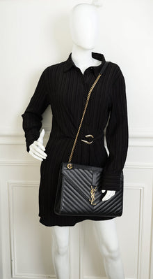 YSL Black Monogram Envelope Large Satchel Bag