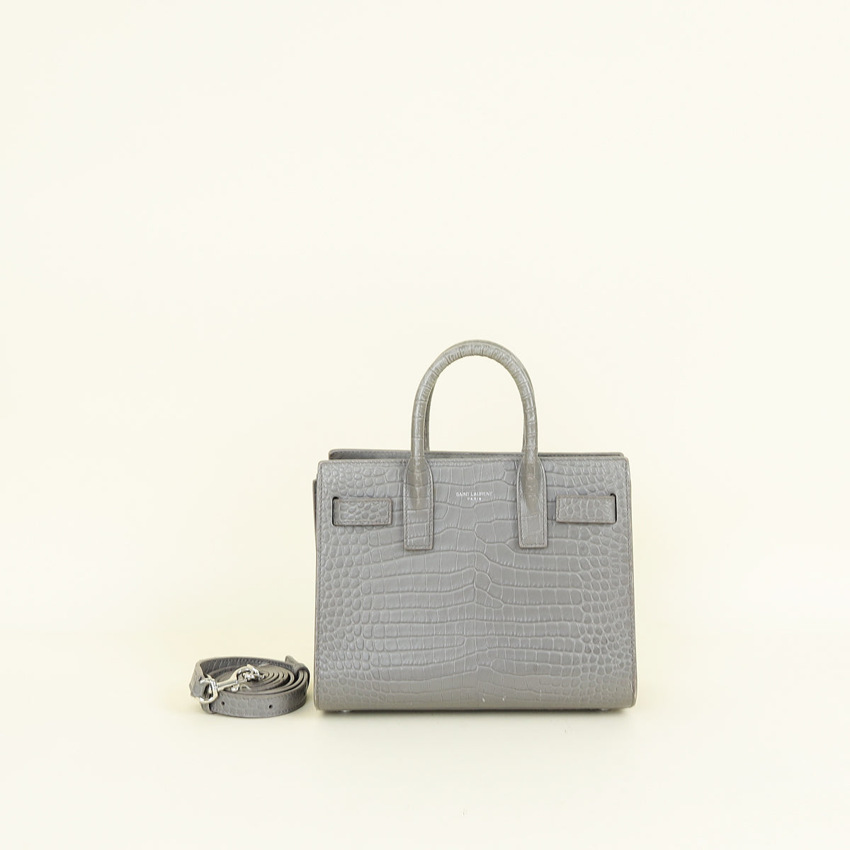 YSL Grey Nano Sac De Jour Croco Embossed Bag