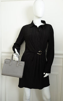 YSL Grey Nano Sac De Jour Croco Embossed Bag