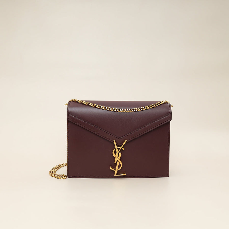 YSL Burgundy Cassandra Medium Flap Shoulder Bag