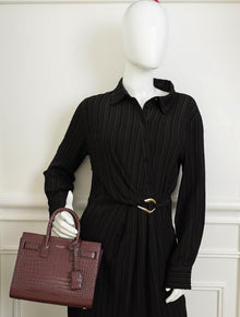 YSL Burgundy Croco Embossed Sac De Jour Nano Bag