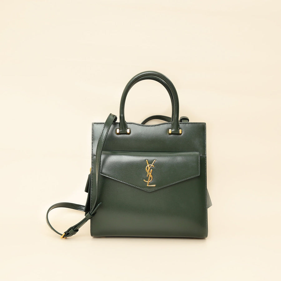 YSL Forest Green Uptown Small Tote Top Handle Bag