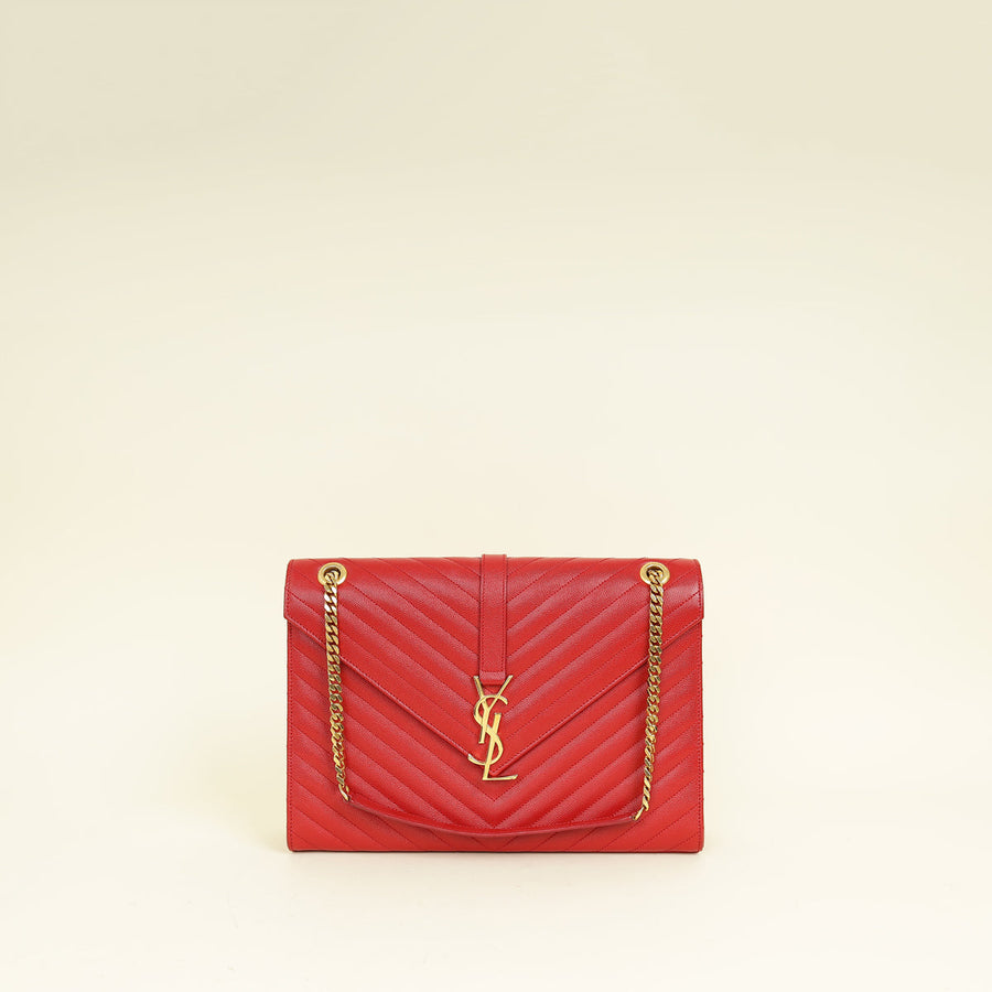 YSL Red Monogram Envelope Satchel Large Bag