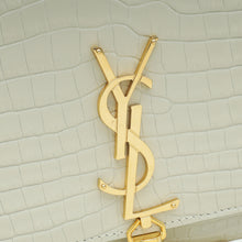 YSL Blanc Vintage Croco Embossed Kate Tassel Medium Bag