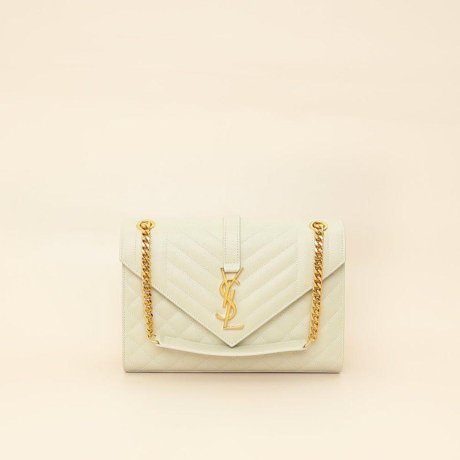 YSL Blanc Vintage Mix Quilted Envelope Medium Shoulder Bag