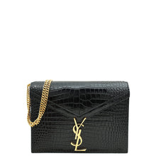 YSL Black Cassandra Clasp Croco Embossed Small Chain Shoulder Bag