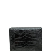 YSL Black Cassandra Clasp Croco Embossed Small Chain Shoulder Bag