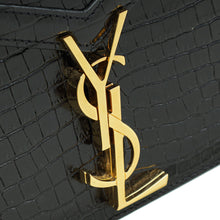YSL Black Cassandra Clasp Croco Embossed Small Chain Shoulder Bag
