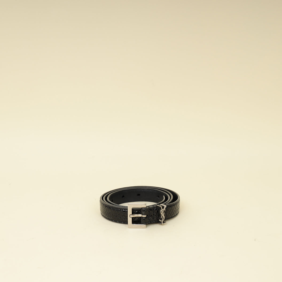 YSL Black Cassandre Thin 20mm Belt w/ Square Buckle