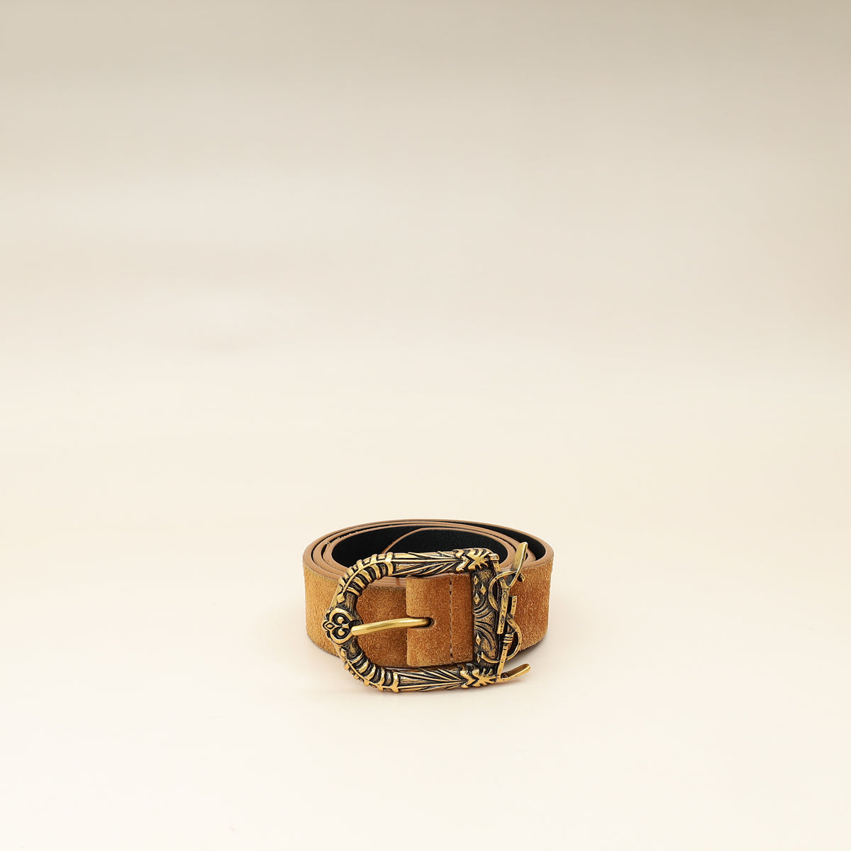 YSL Tan Suede Logo Buckle 30mm Belt