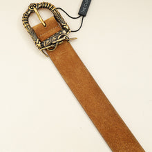 YSL Tan Suede Logo Buckle 30mm Belt