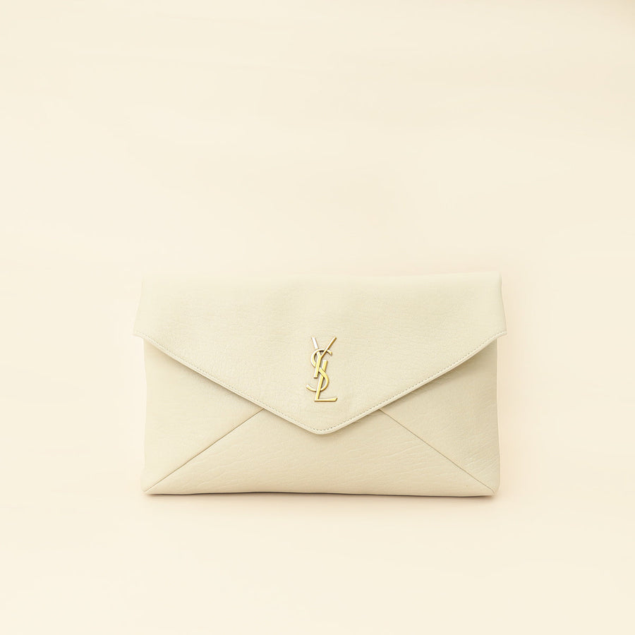 YSL Vintage White Cassandre Envelope Large Flap Pouch