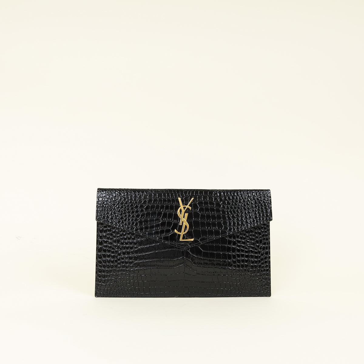 YSL Black Croco Embossed Uptown Clutch