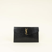 YSL Black Croco Embossed Uptown Clutch