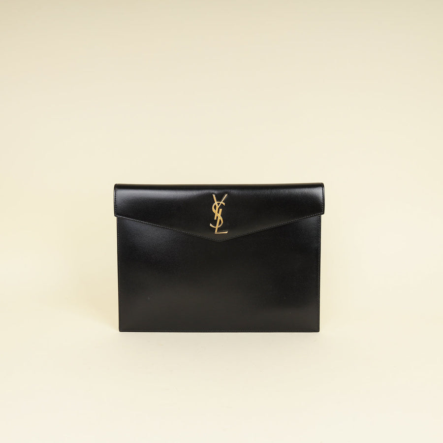 YSL Black Monogram Envelope Large Clutch