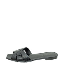 YSL Black Croco Embossed Tribute Flat Mules 38.5