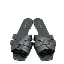 YSL Black Croco Embossed Tribute Flat Mules 38.5