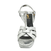 YSL Silver Croco Embossed Tribute Sandal 40