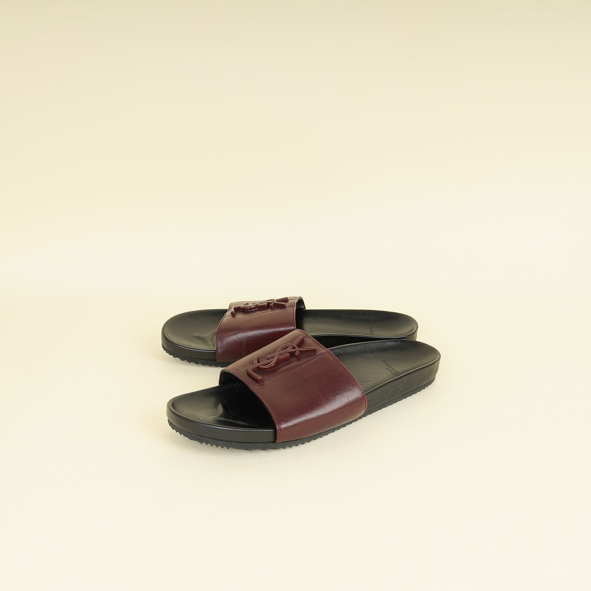 YSL Burgundy Joan Slide Sandals 41