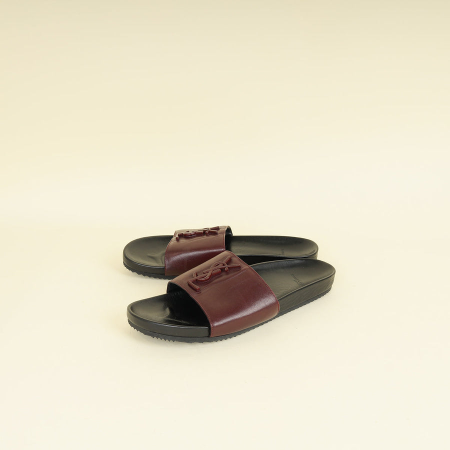 YSL Burgundy Joan Slide Sandals 41