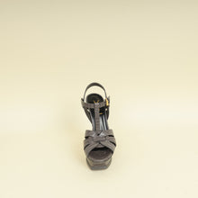 YSL Gray LIzard Embossed High Heeled Tribute Sandals 35