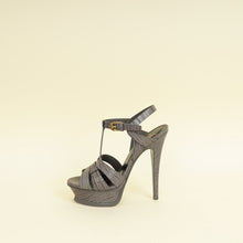 YSL Gray LIzard Embossed High Heeled Tribute Sandals 35
