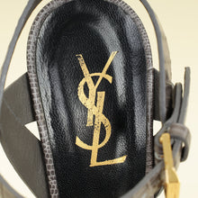 YSL Gray LIzard Embossed High Heeled Tribute Sandals 35