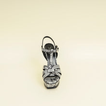 YSL Bicolor Python Embossed High Heeled Tribute Sandals 35