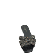 YSL Black Coarse Glitter Tribute Flat Mules 36.5
