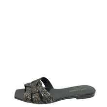 YSL Black Coarse Glitter Tribute Flat Mules 36.5