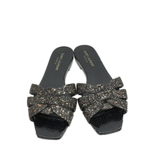 YSL Black Coarse Glitter Tribute Flat Mules 36.5
