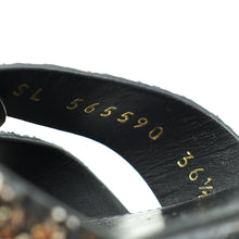 YSL Black Coarse Glitter Tribute Flat Mules 36.5