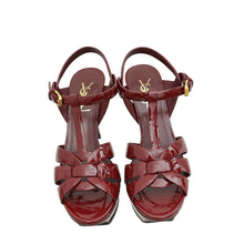 YSL Dark Red Mid Heel Tribute Sandals 36.5
