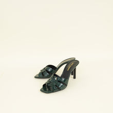 YSL Emerald Green Tribute Croco Embossed Heeled Mules 37