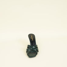 YSL Emerald Green Tribute Croco Embossed Heeled Mules 37