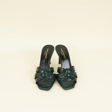 YSL Emerald Green Tribute Croco Embossed Heeled Mules 37