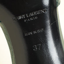 YSL Emerald Green Tribute Croco Embossed Heeled Mules 37
