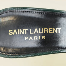 YSL Emerald Green Tribute Croco Embossed Heeled Mules 37