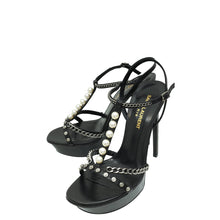 YSL Black Jane Chain Pearl Platform Heeled Sandals 37
