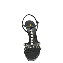 YSL Black Jane Chain Pearl Platform Heeled Sandals 37