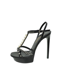 YSL Black Jane Chain Pearl Platform Heeled Sandals 37